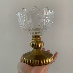 Vintage Scalloped Crystal and brass dish
